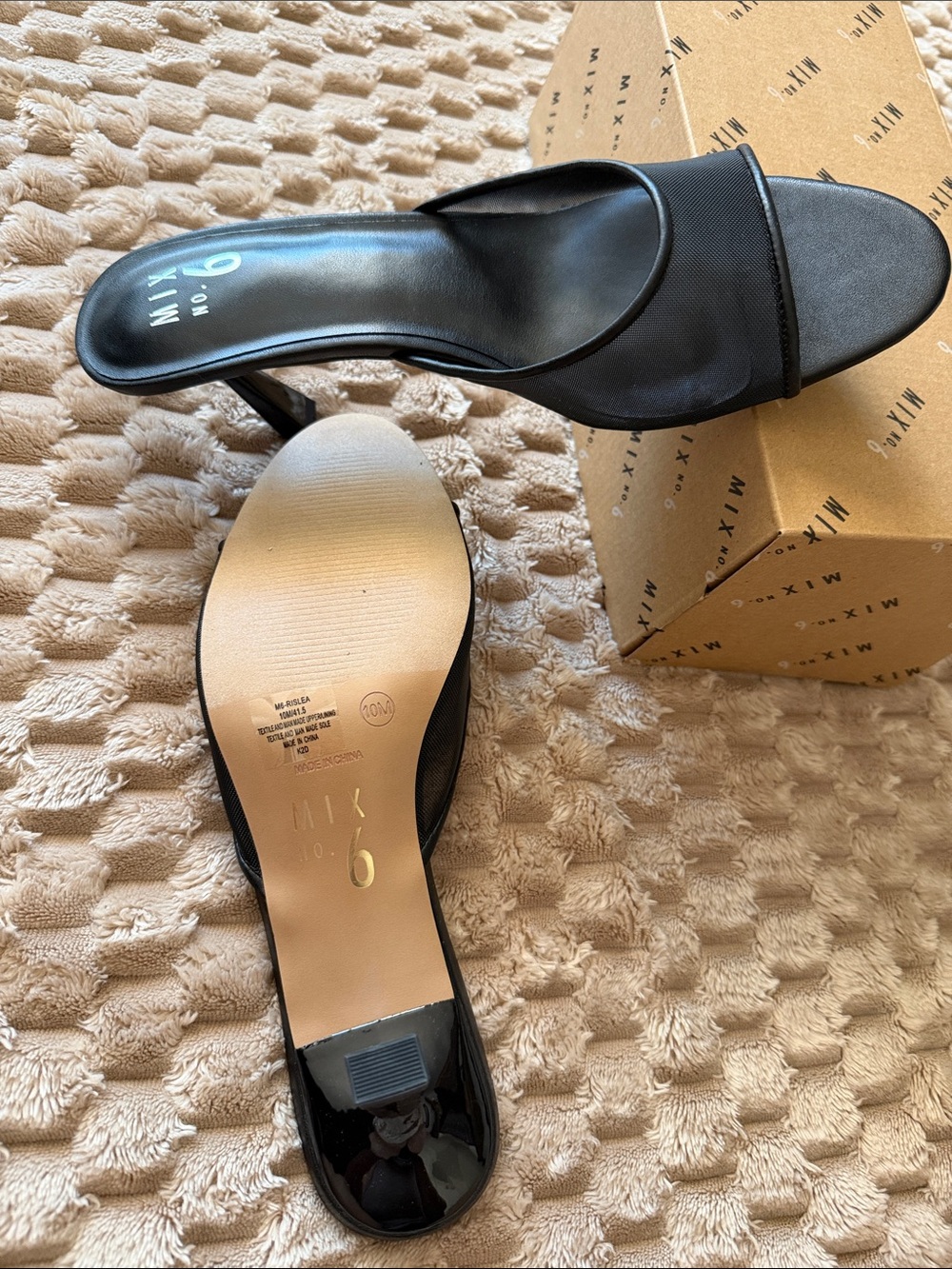 Mix No. 6 Black Mesh Slide Sandals with Stiletto Heel